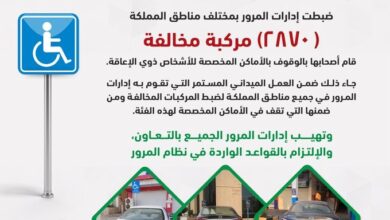 المرور السعودي يضبط السايارات المخالفة بمواقف ذوي الإعاقة